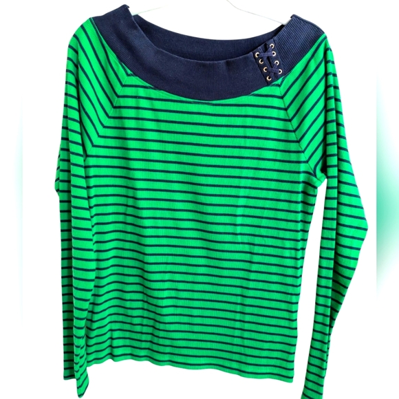 Lauren Ralph Lauren Tops - Lauren Ralph Lauren Green‎ Navy Stripe Boatneck Shirt XL Runs Small